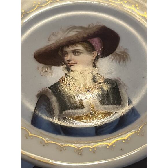 Antique Portrait Hand Painted Place Card Holder Porcelain - Picture 3 of 5